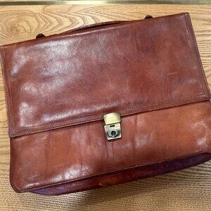 Vintage Brown Leather Briefcase - Handsome Patina